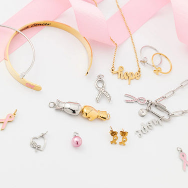 wholesale jewelry 18K Gold PVD Stainless Steel Cancer Ribbon Charm- collection shot 