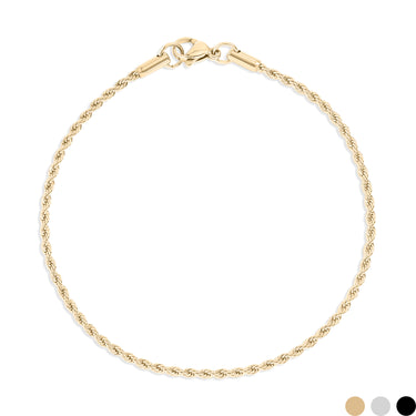 An 18K gold PVD stainless steel rope chain bracelet with a lobster clasp closure.