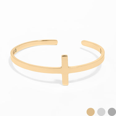18K الذهب PVD الفولاذ المقاوم للصدأ الفولاذ المقاوم للصدأ 4:13 Cross Cuff Bracelet / Brj1002