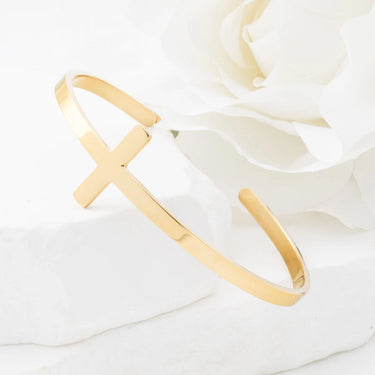 Wholesale jewelry 18K Gold PVD Stainless Steel The Journey Cross Cuff Gift Set- gold studio 