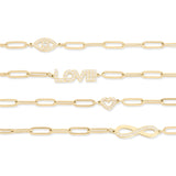 Wholesale jewelry 18K Gold PVD Stainless Steel Stone "Heart" Paperclip Chain Bracelet- gold studio 