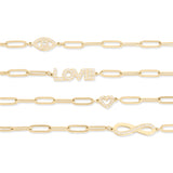 Wholesale jewelry 18K Gold PVD Stainless Steel Stone "Heart" Paperclip Chain Necklace - gold studio 