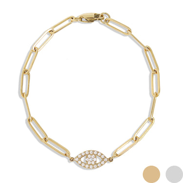 Bracciale Catena Con Ciondolo Cuore E Occhio Di Allah (Evil Eye) - Placcato Platino/Oro, Lunghezza Regolabile 17-22 Cm - Regalo Portafortuna Per Donne
