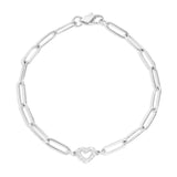 Wholesale jewelry 18K Gold PVD Stainless Steel Stone "Heart" Paperclip Chain Bracelet- stainless main 
