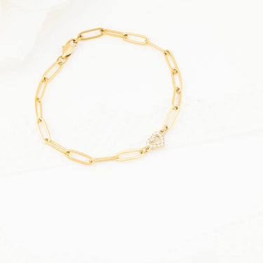 Wholesale jewelry 18K Gold PVD Stainless Steel Stone "Heart" Paperclip Chain Bracelet- gold studio 
