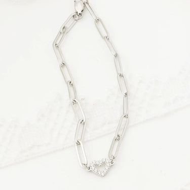 Wholesale jewelry 18K Gold PVD Stainless Steel Stone "Heart" Paperclip Chain Bracelet- stainless studio 