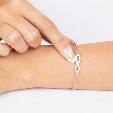 Wholesale jewelry 18K Gold PVD Stainless Steel Stone "Infinity" Paperclip Chain Bracelet- stainless model 