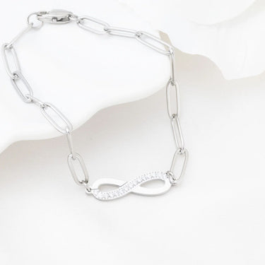 Wholesale jewelry 18K Gold PVD Stainless Steel Stone "Infinity" Paperclip Chain Bracelet- stainless studio 