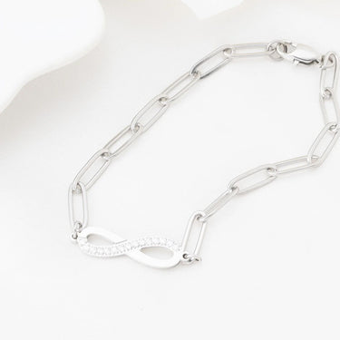 Wholesale jewelry 18K Gold PVD Stainless Steel Stone "Infinity" Paperclip Chain Bracelet- stainless studio 