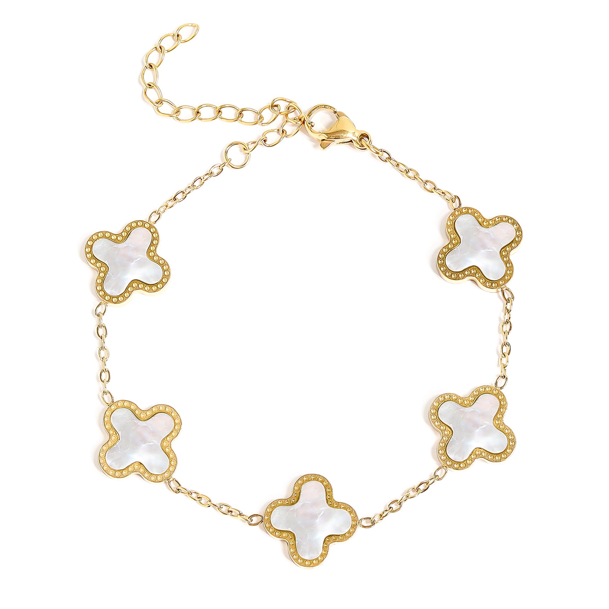 18K Gold PVD Stainless Steel Lucky Clover Charm Bracelet / BRJ1008