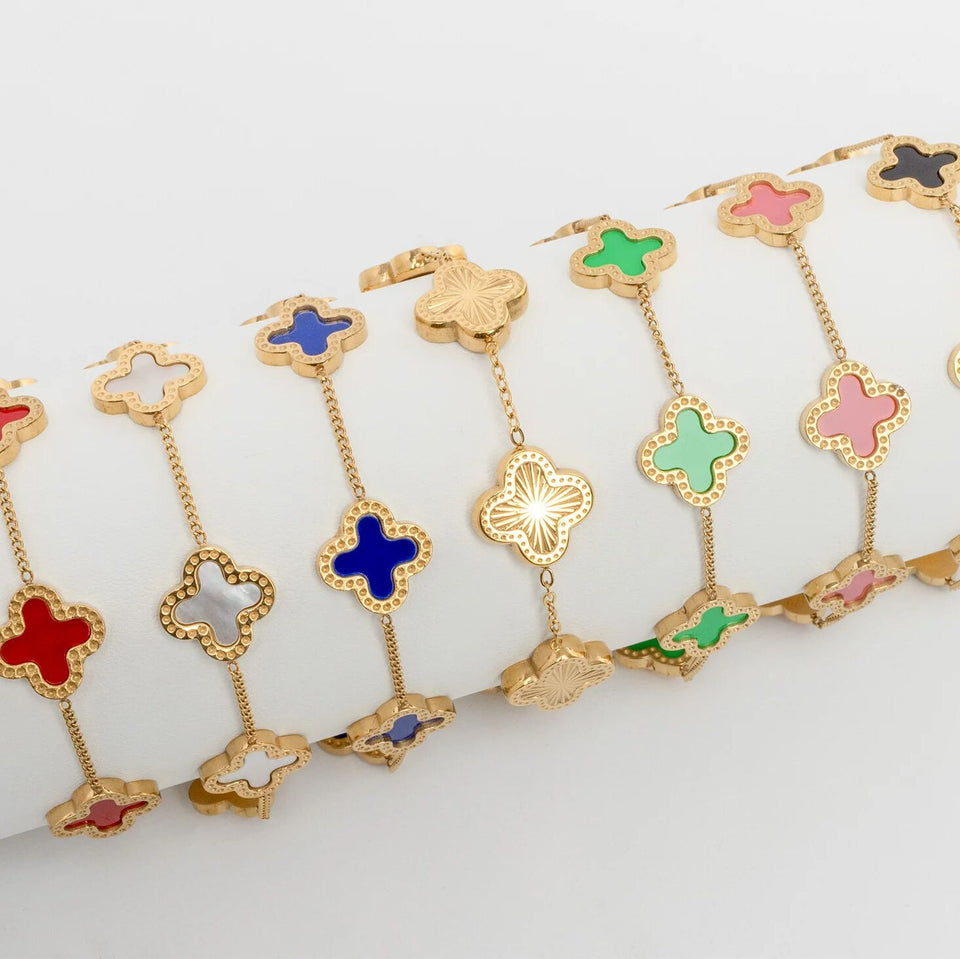 18K Gold PVD Stainless Steel Lucky Clover Charm Bracelet / BRJ1008 ...