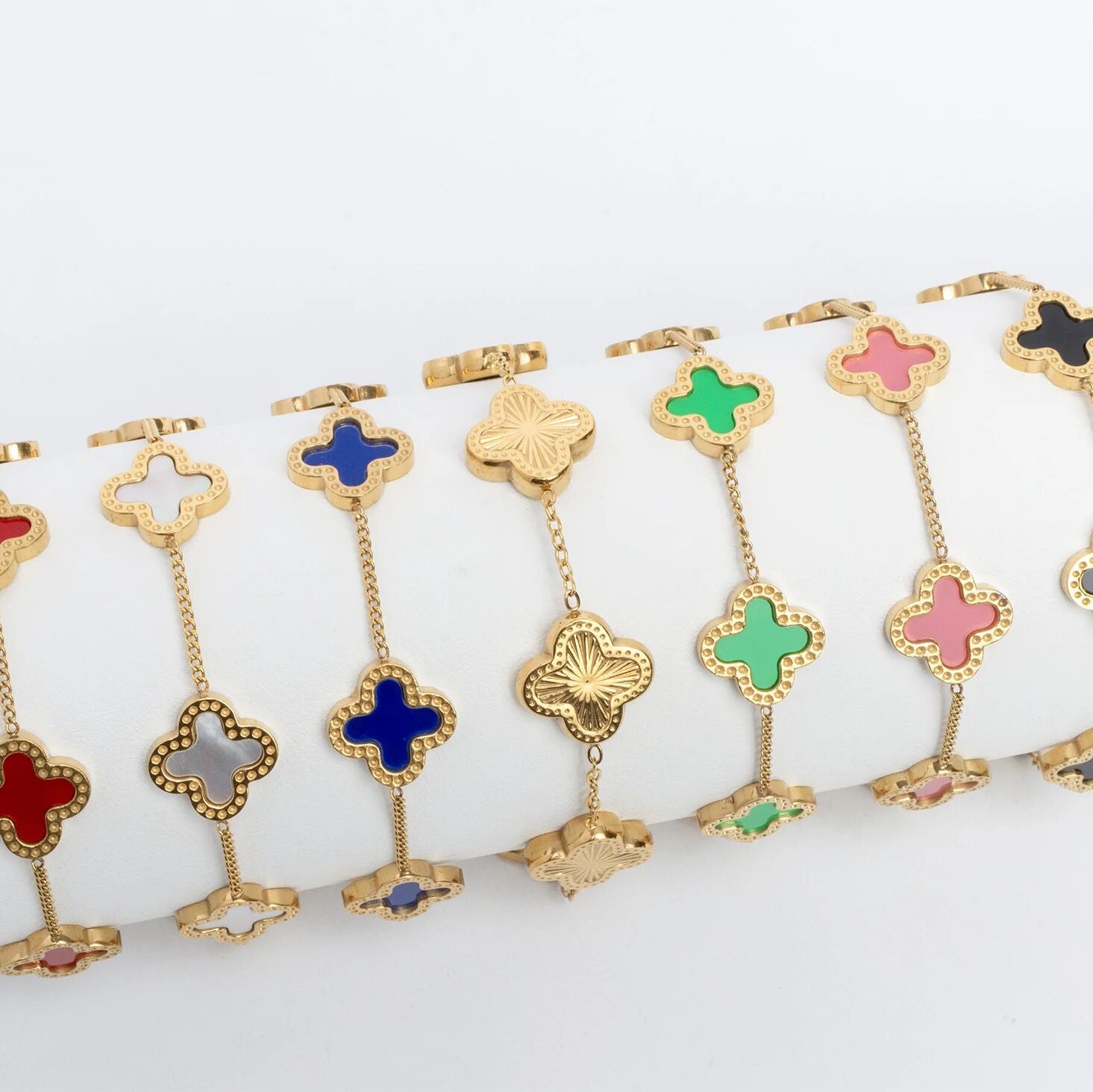 18K Gold PVD Stainless Steel Lucky Clover Charm Bracelet / BRJ1008 ...