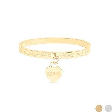 Love Languages Heart Charm Bangle