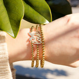 18K Gold PVD Stainless Steel Stone Love Metal Beaded Stretch Bracelet