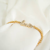 18K Gold PVD Stainless Steel Stone Love Metal Beaded Stretch Bracelet