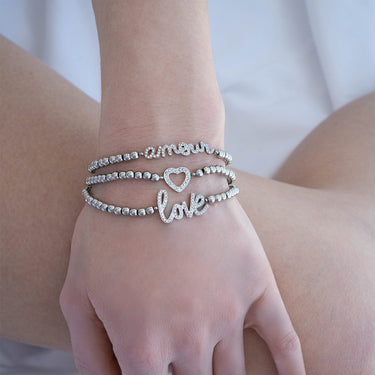 18K Gold PVD Stainless Steel Stone Heart Metal Beaded Stretch Bracelet 