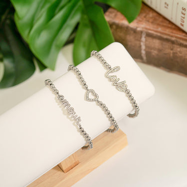 18K Gold PVD Stainless Steel Stone Love Metal Beaded Stretch Bracelet