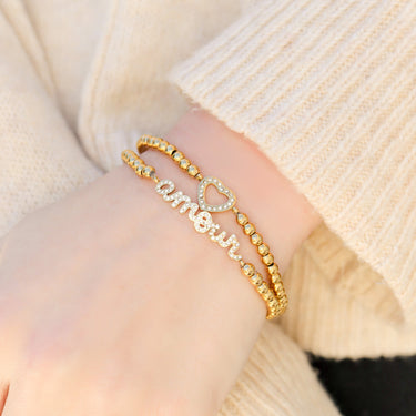 18K Gold PVD Edelstahlstein Amour -Metall -Perlen -Stretcharmband/BRJ1015