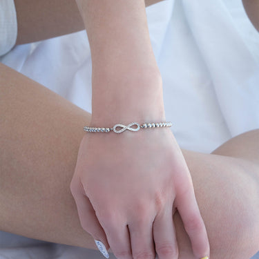 18K Gold PVD Stainless Steel Stone Heart Metal Beaded Stretch Bracelet 