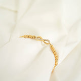 18K Gold PVD Stainless Steel Stone Heart Metal Beaded Stretch Bracelet 
