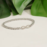 18K Gold PVD Stainless Steel Stone Heart Metal Beaded Stretch Bracelet 