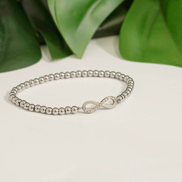 18K Gold PVD Stainless Steel Stone Heart Metal Beaded Stretch Bracelet 