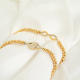 18K Gold PVD Stainless Steel Stone Heart Metal Beaded Stretch Bracelet 