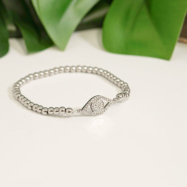 Stone Evil Eye Metal Beaded Stretch Bracelet Lifestyle