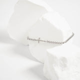 18K Gold PVD Stainless Steel Stone Cross Metal Beaded Stretch Bracelet 