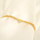 18K Gold PVD Stainless Steel Stone Bee Metal Beaded Stretch Bracelet