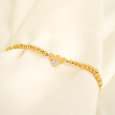 18K Gold PVD Stainless Steel Stone Bee Metal Beaded Stretch Bracelet