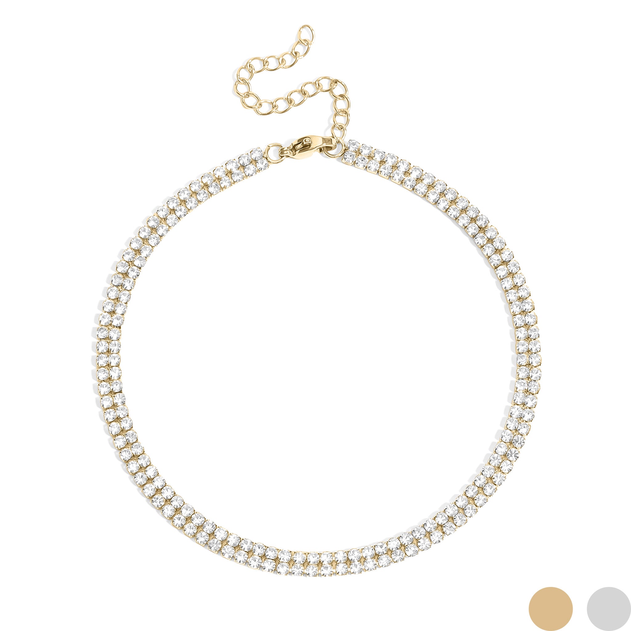 18K Gold PVD Stainless Steel Double Row Rhinestone Anklet / BRJ1057