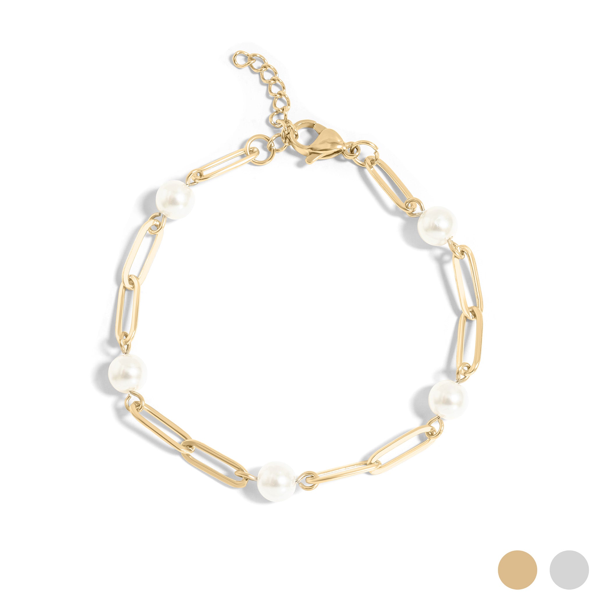 Station Pearl Paperclip Bracelet