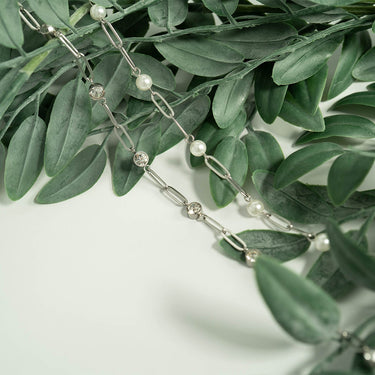 Stainless Steel Paperclip Chain and Pearl Station Necklace