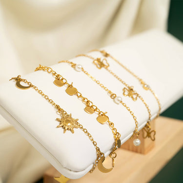 18K Gold PVD Stainless Steel  Dangle Hearts Anklet