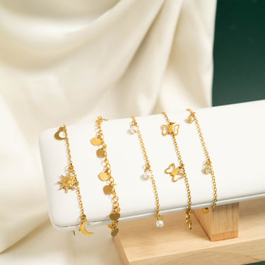 18K Gold PVD Stainless Steel  Dangle Hearts Anklet