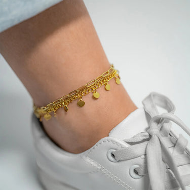 18K Gold PVD Stainless Steel  Dangle Hearts Anklet
