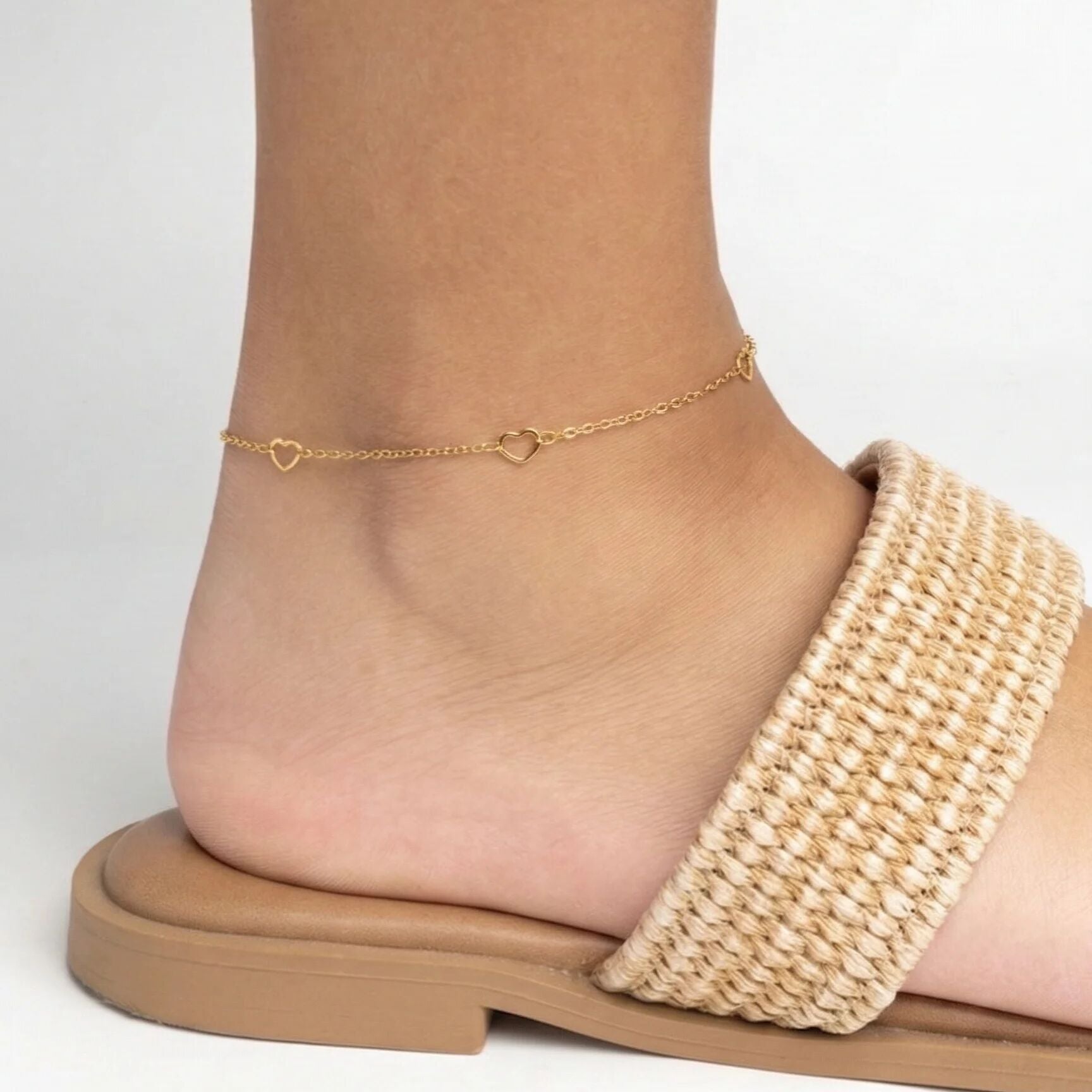 18K Gold PVD Estación de acero inoxidable Hearts Anklet/BRJ1027