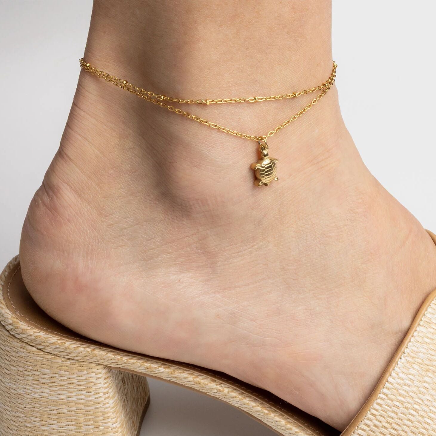 18K Gold PVD Stainless Steel Sea Turtle Charm Anklet / BRJ1028