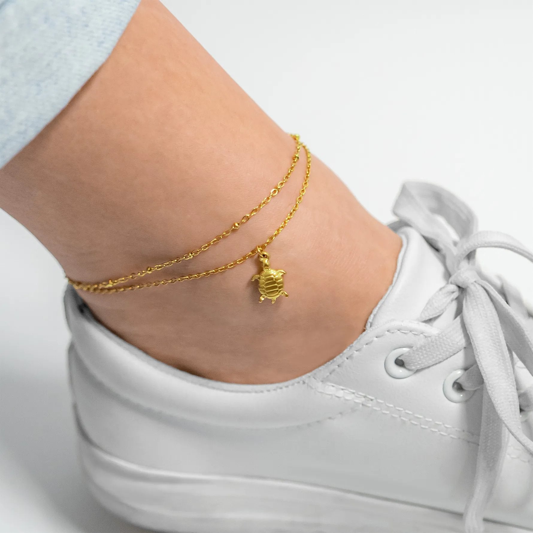 18k guld PVD rostfritt stål havssköldpadda charm anklet / brj1028