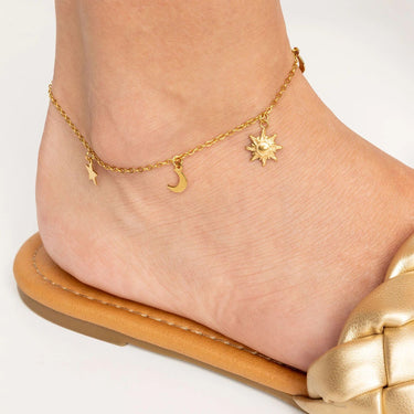 PVD 18K Gold en acier inoxydable Lune et Star Charms Anklet/BRJ1030