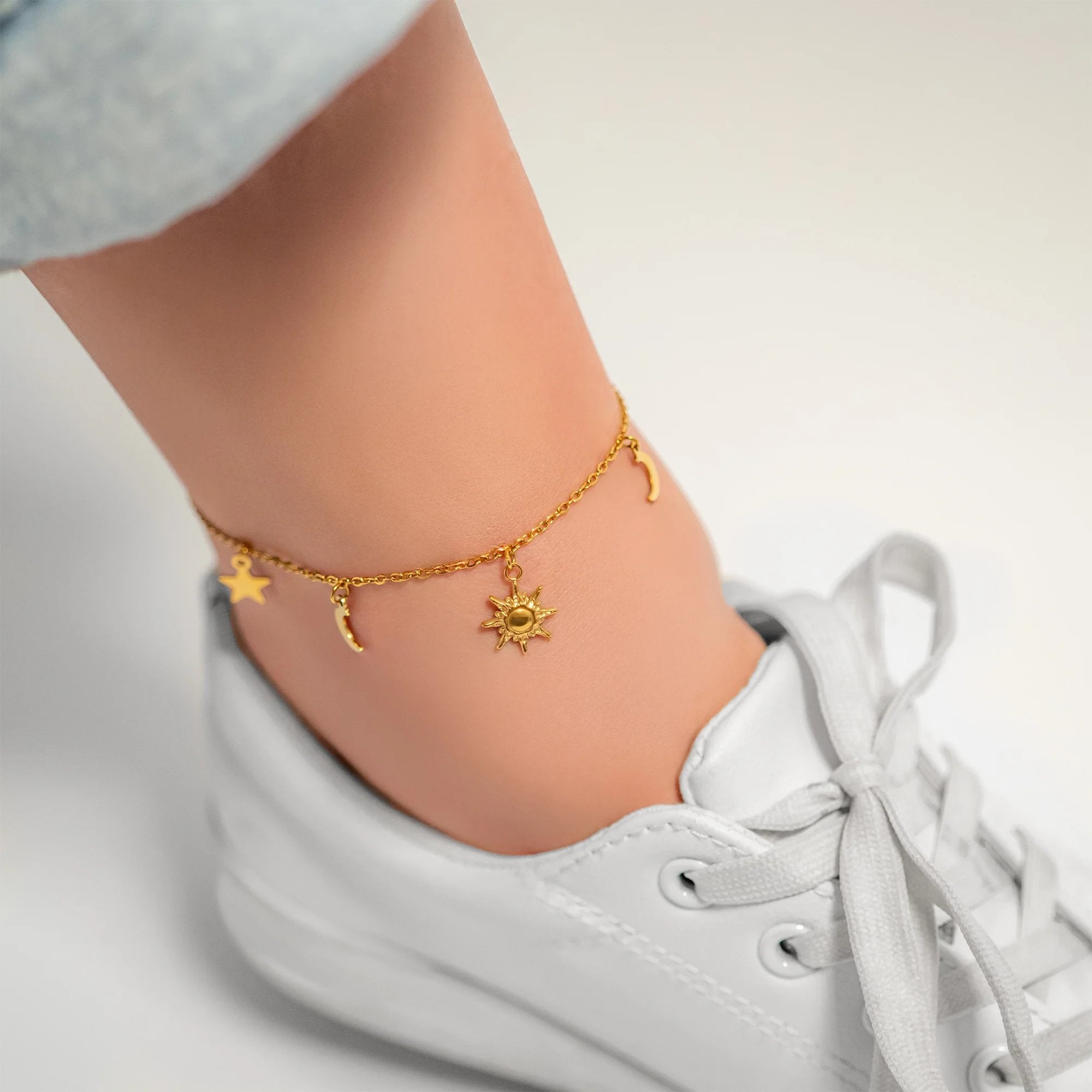 18k Gold PVD Rostfritt stål Moon and Star Charms Anklet / BRJ1030