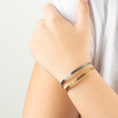Wholesale jewelry 18K Gold PVD You are Loved Engraved Cuff Bracelet- gold and stainless model