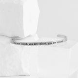Wholesale jewelry 18K Gold PVD You are Loved Engraved Cuff Bracelet- stainless studio