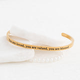 Wholesale jewelry 18K Gold PVD You are Loved Engraved Cuff Bracelet- gold studio