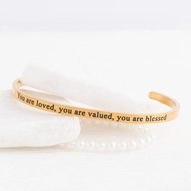 Wholesale jewelry 18K Gold PVD You are Loved Engraved Cuff Bracelet- gold studio