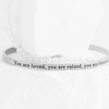 Wholesale jewelry 18K Gold PVD You are Loved Engraved Cuff Bracelet- stainless studio