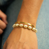 8mm Kiska Glass Pearl Stretch Bracelet with Bangle Bracelet