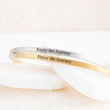 Wholesale jewelry 18K Gold PVD Enjoy the Journey Engraved Bangle Bracelet- gold and stainless studio