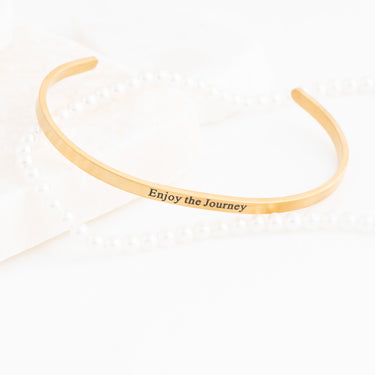 Wholesale jewelry 18K Gold PVD Enjoy the Journey Engraved Bangle Bracelet- gold studio